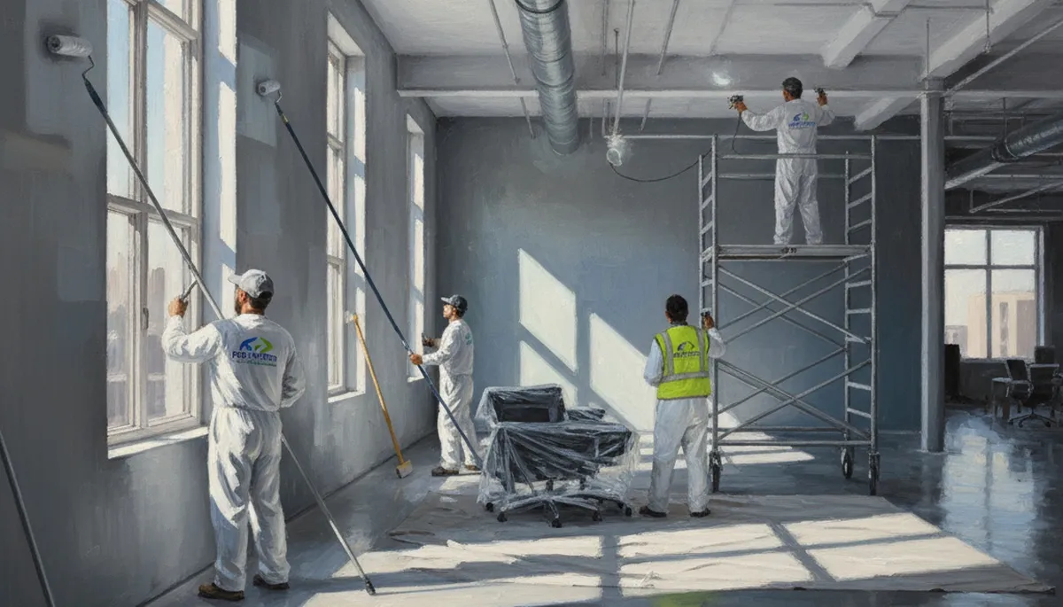 Commercial painting crew applying durable coatings on a Phoenix, AZ business exterior