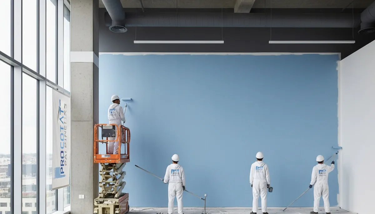 Commercial painting crew in Phoenix, AZ applying durable exterior coatings to a business property